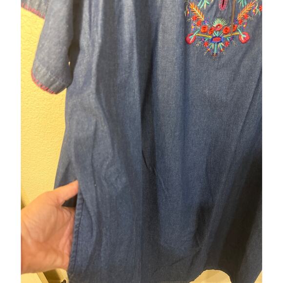 Capistrano Denim Embroidered 5X Patio Lounge Lace-up Dress Pockets Casual - Picture 4 of 10